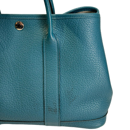 Used HERMES Leather Silver hardware Garden Party Tote Bag Blue Phe