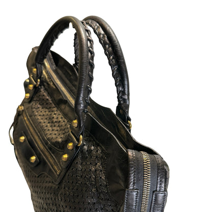 Used BALENCIAGA Leather Perforated City Handbag Black