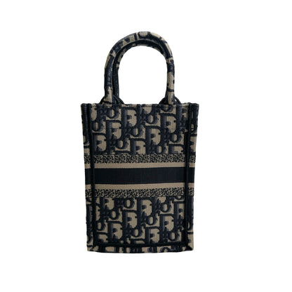 Used DIOR Dior Oblique Embroidery Mini Book tote phone bag Tote Bag Blue Beige