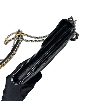 Used CHANEL Lambskin Leather 19 Phone Holder with Chain Phone Bag Black PHW
