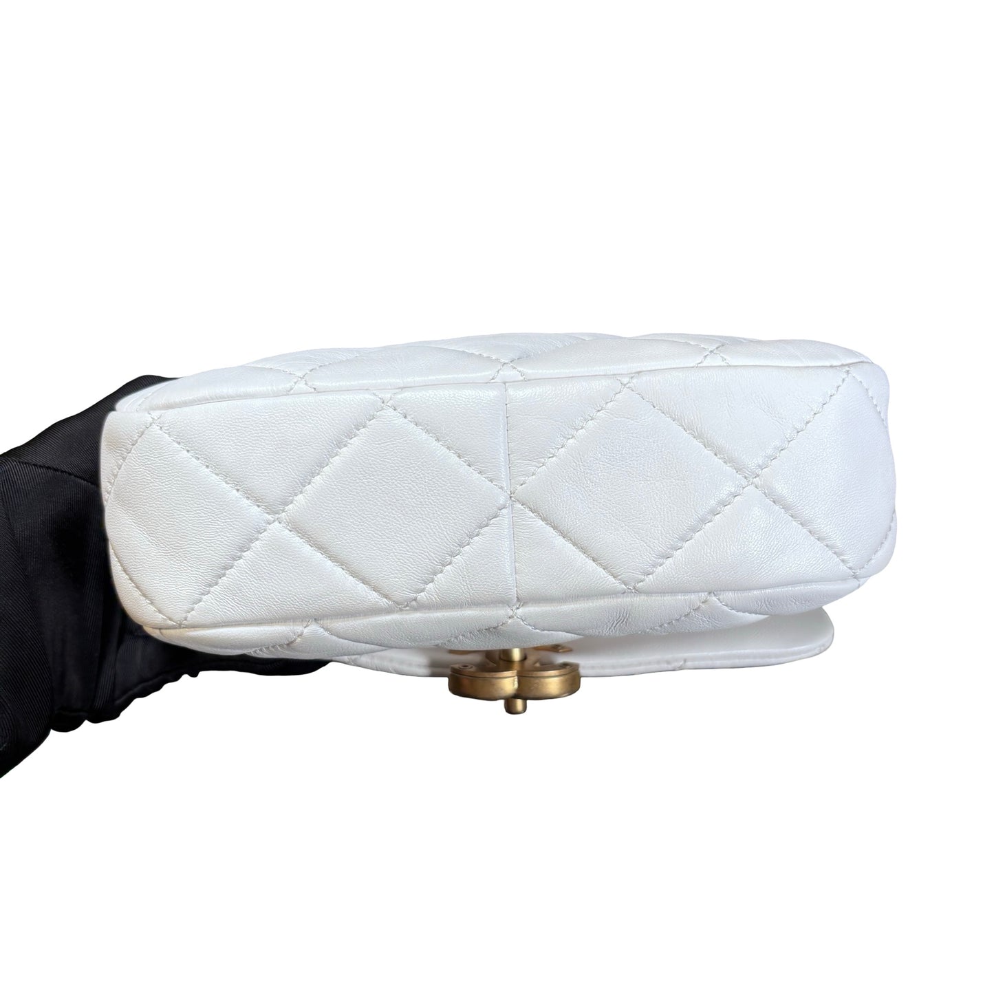 Used CHANEL Calfskin Leather Flap Cross Body Bag White GHW