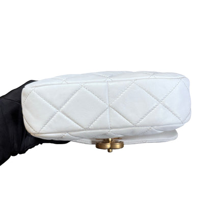 Used CHANEL Calfskin Leather Flap Cross Body Bag White GHW
