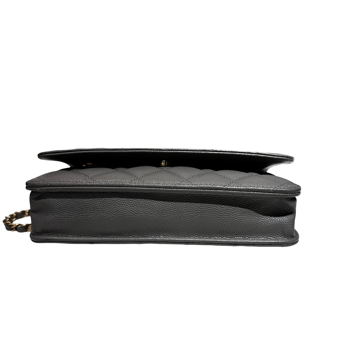 Used CHANEL Caviar Leather WOC Calf Skin Cross Body Bag Grey PHW
