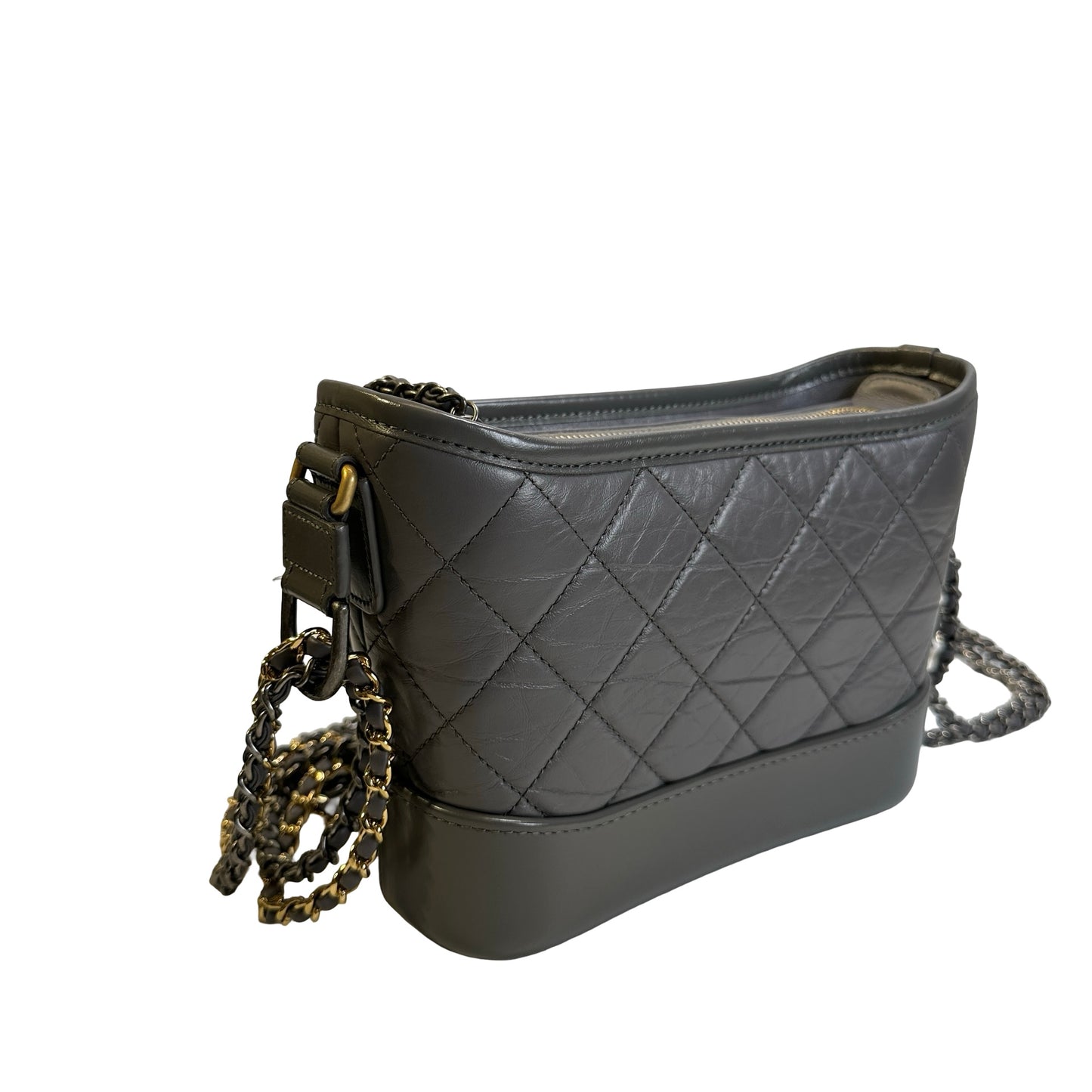 Used CHANEL Quilted Leather Gabrielle Hobo Bag Grey