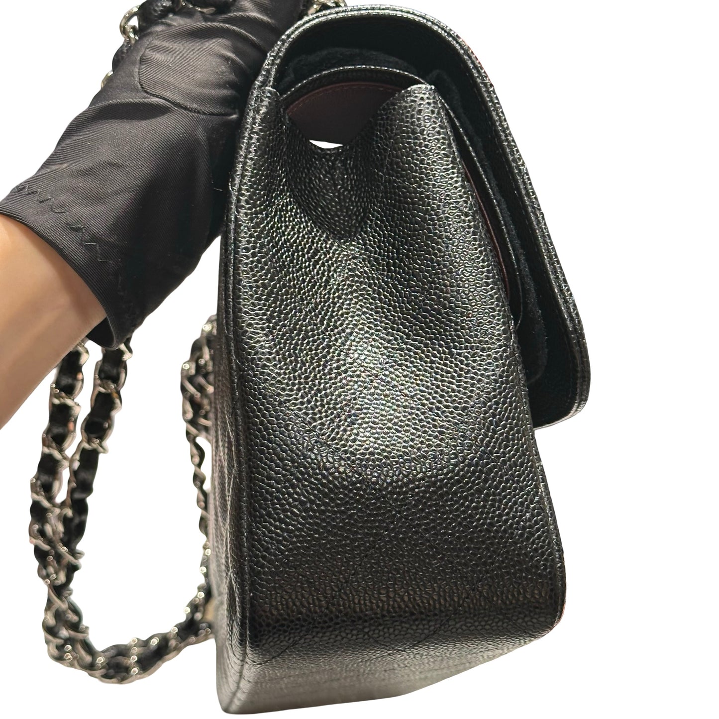 Used CHANEL Caviar Quilted Classic Flap Shoulder Bag Black Silver