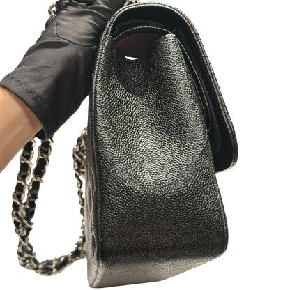 Used CHANEL Caviar Quilted Classic Flap Shoulder Bag Black Silver