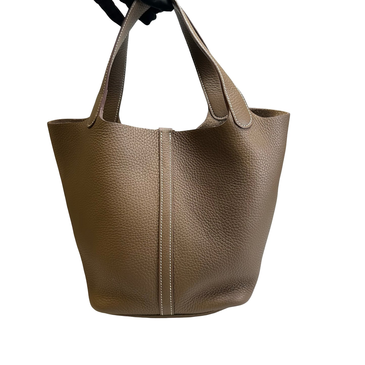 Used HERMES Leather TC Picotin 22 Handbag Etoupe GHW