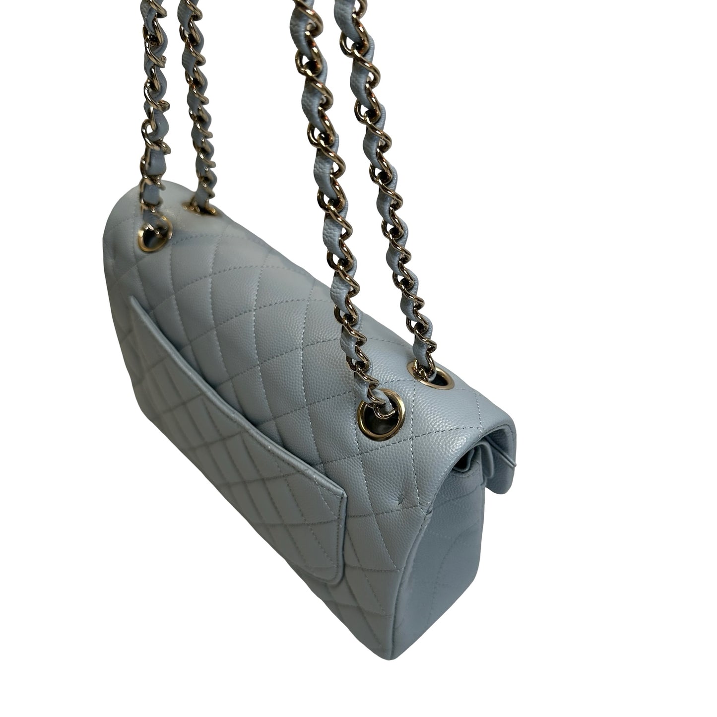 Used CHANEL Quilted Caviar CF23 Chain Shoulder Bag Light Blue GHW
