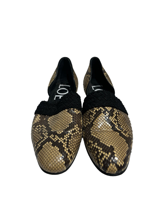 Used LOEWE Snake Skin Flats Shoes Brown