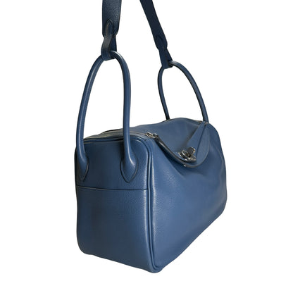 Used HERMES Leather Lindy 26 Handbag Blue PHW