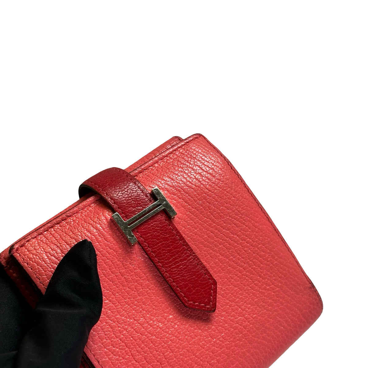 Used HERMES Leather Bearn Wallet Pink Red