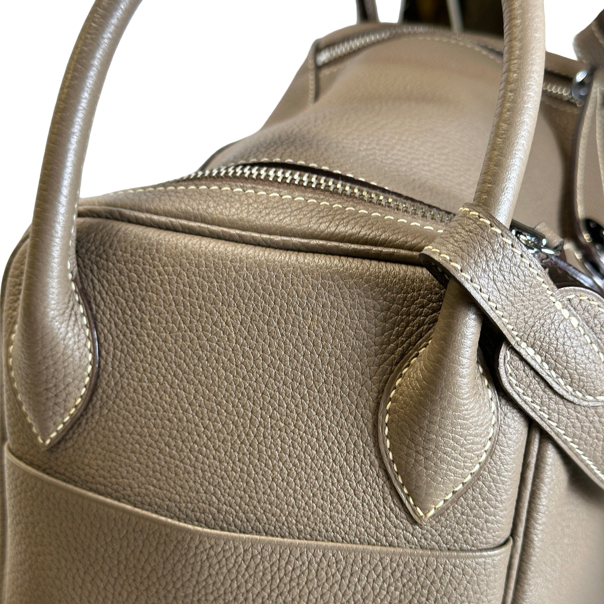 Used HERMES Leather Togo Lindy 30 Handbag Etoupe PHW