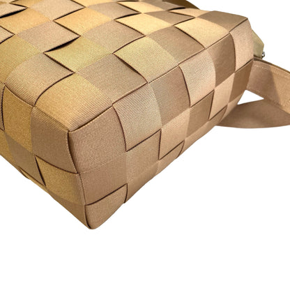 Used SALVATORE FERRAGAMO Woven Checkerboard Woven Grosgrain Ribbon Bag Handbag Gold Beige PHW