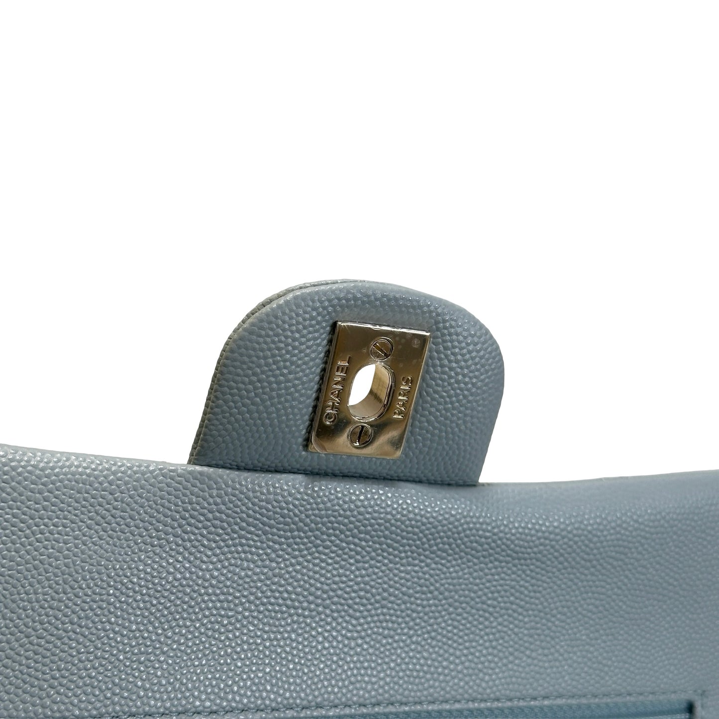 Used CHANEL Quilted Caviar CF23 Chain Shoulder Bag Light Blue GHW