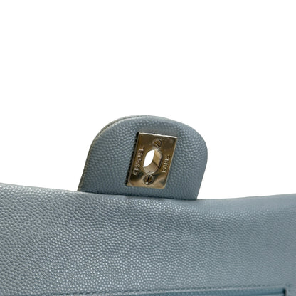 Used CHANEL Quilted Caviar CF23 Chain Shoulder Bag Light Blue GHW