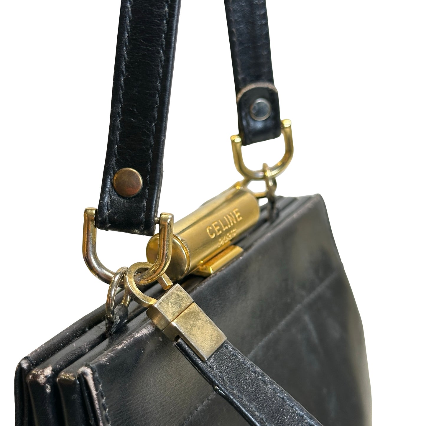 Used CELINE Leather Vintage Cross body bag Cross body bag Black GHW