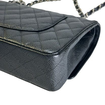 Used CHANEL Caviar Quilted Classic Flap Shoulder Bag Black Silver