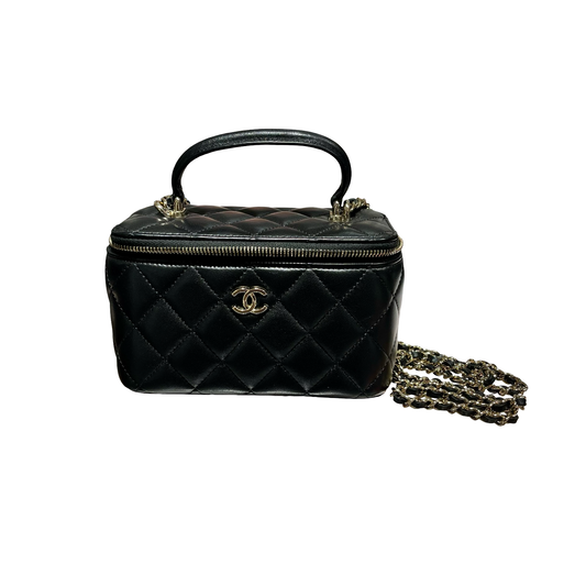 CHANEL VANITY CASE BLACK LAMBSKIN GHW [3000610]