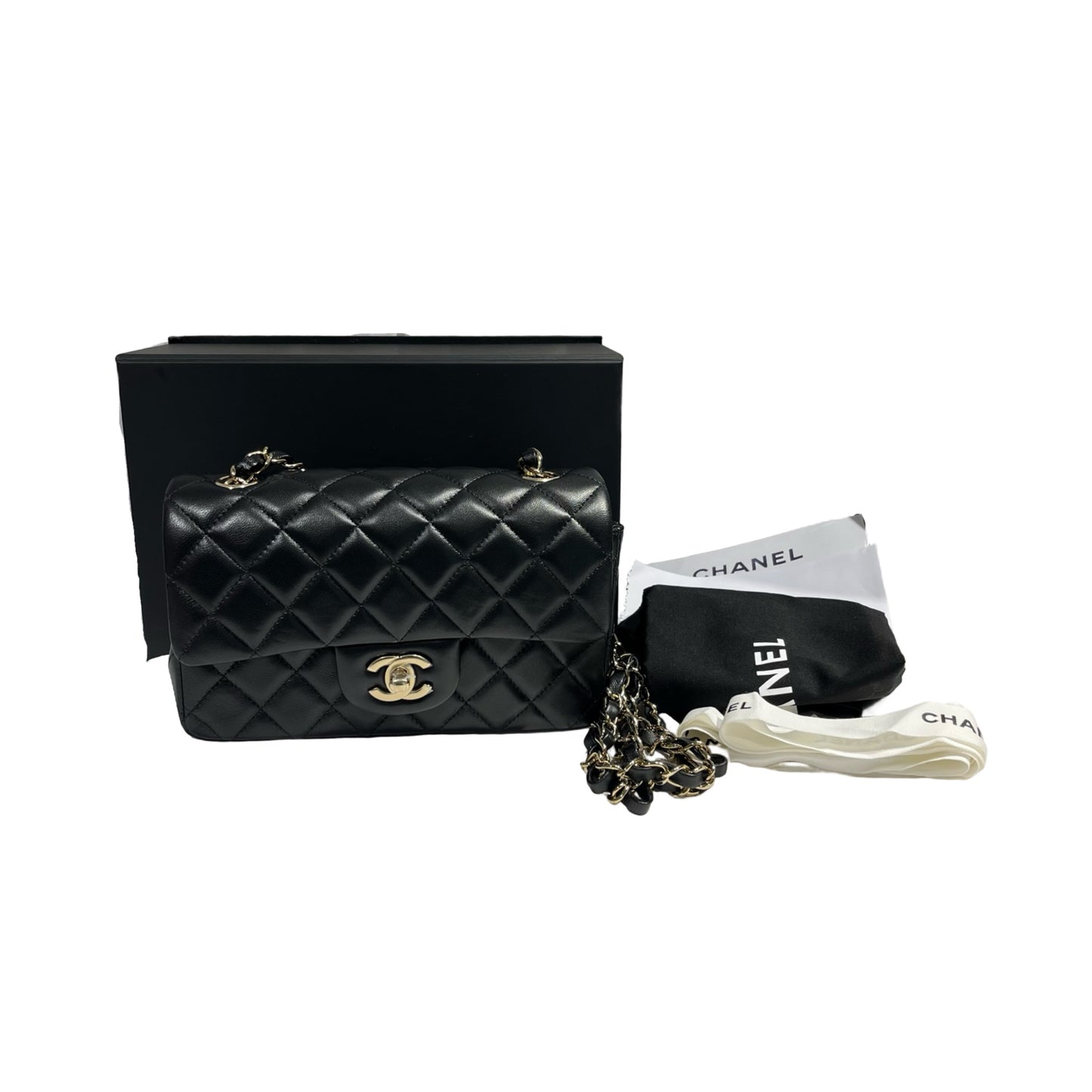 CHANEL MINI FLAP 20 CM BLACK LAMBSKIN GHW [3001063]