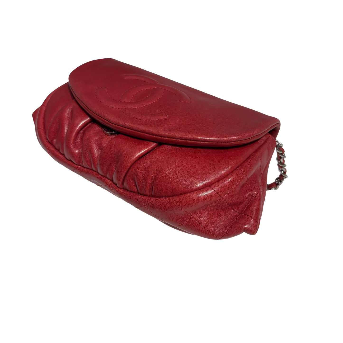 CHANEL RED PHW HALF MOON CHAIN SHOULDER BAG [3000263]