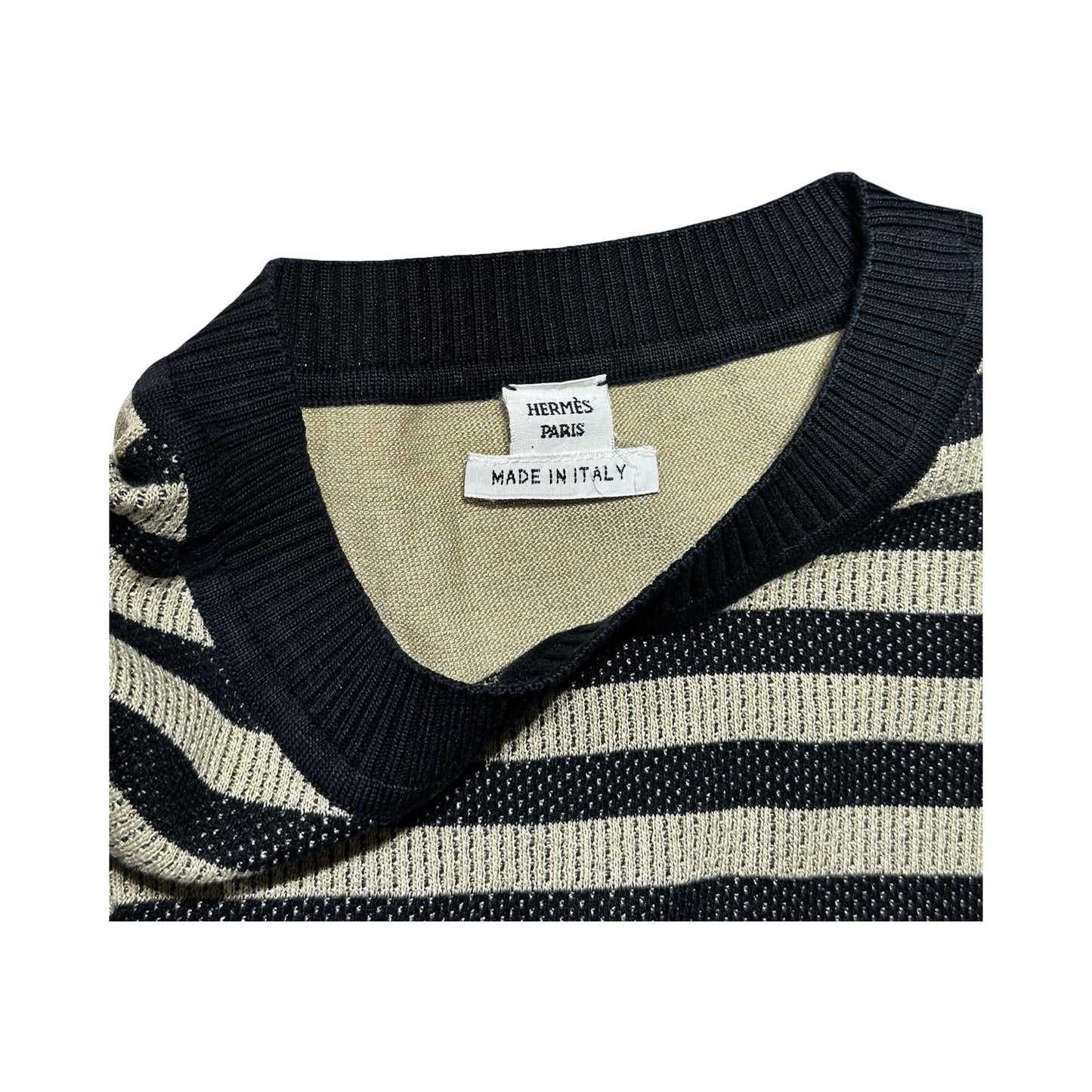 HERMES BLACK&BEIGE STRIPED SWEATER [20000272]