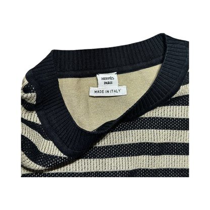 HERMES BLACK&BEIGE STRIPED SWEATER [20000272]