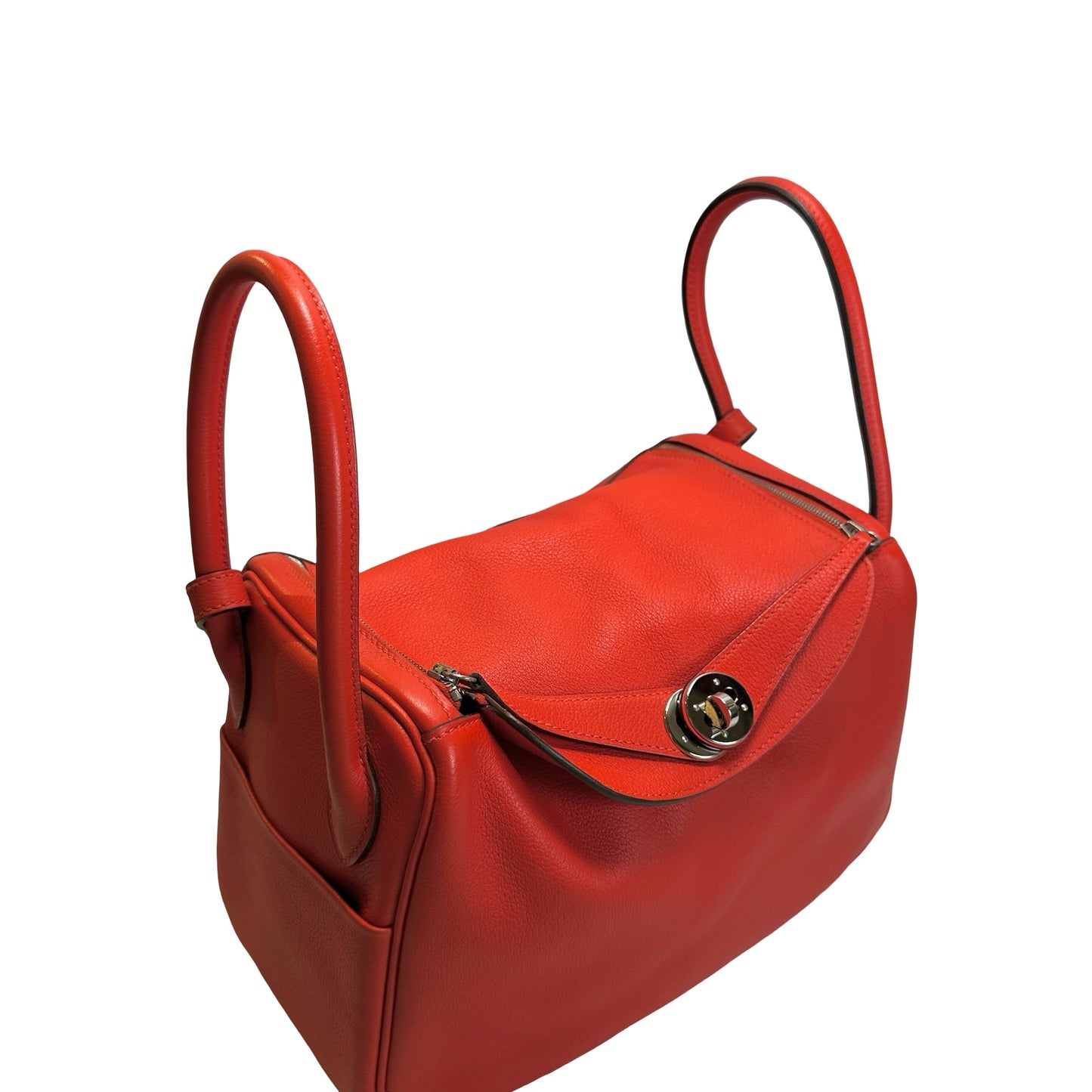 Used HERMES Clemence Lindy 26 Handbag Red PHW