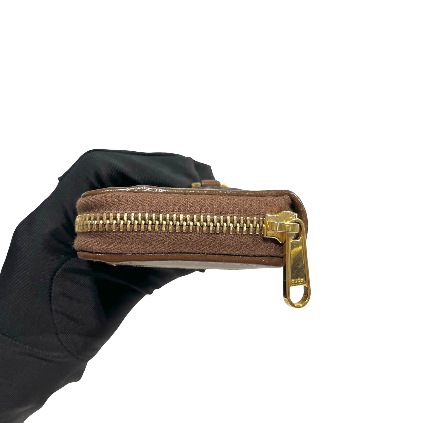 Used GUCCI GG supreme canvas Leather Gucci Horsebit 1955 ZIp around Wallet Coin Purse Brown