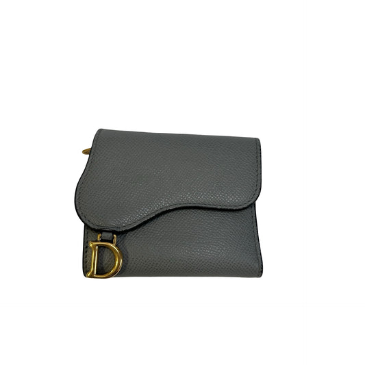 Used DIOR Grained Calfskin Saddle Lotus Wallet Wallet Grey