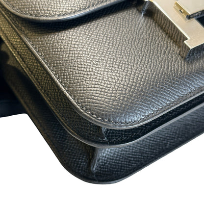 Brand New HERMES Epsom Constance Crossbody Bag Black Silver