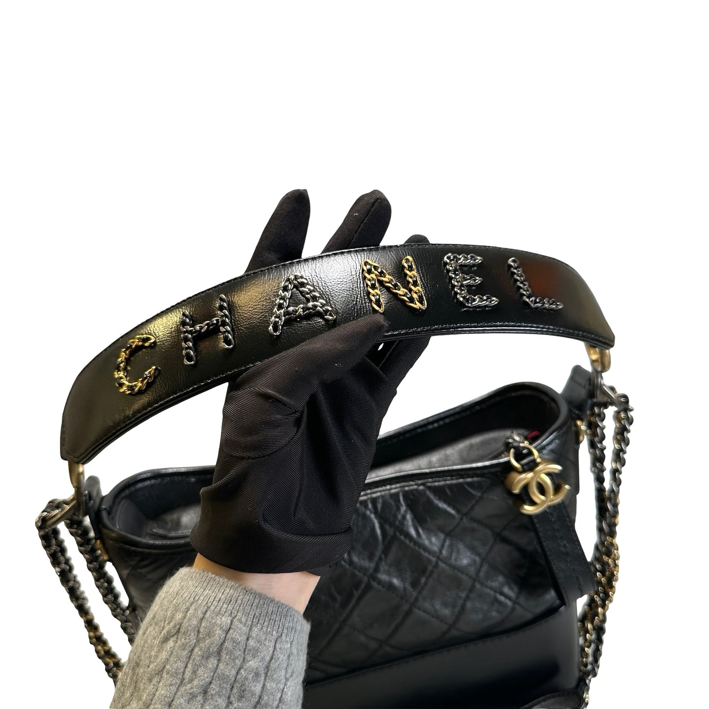 Used CHANEL Quilted Calfskin Gabrielle Hobo Shoulder Bag Black