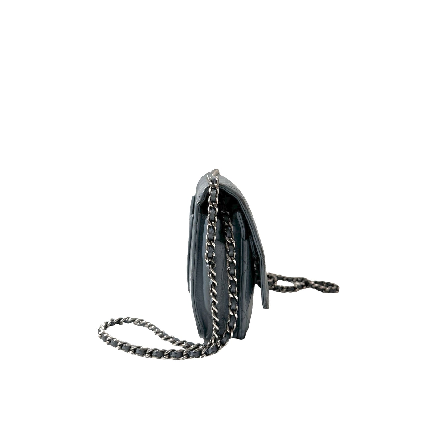 Used Chanel Shiny Calfskin WOC Cross Body Bag Baby Blue PHW