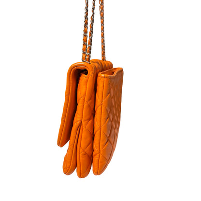 Used CHANEL FLAP Cross Body Orange PHW Cross Body Bag Orange