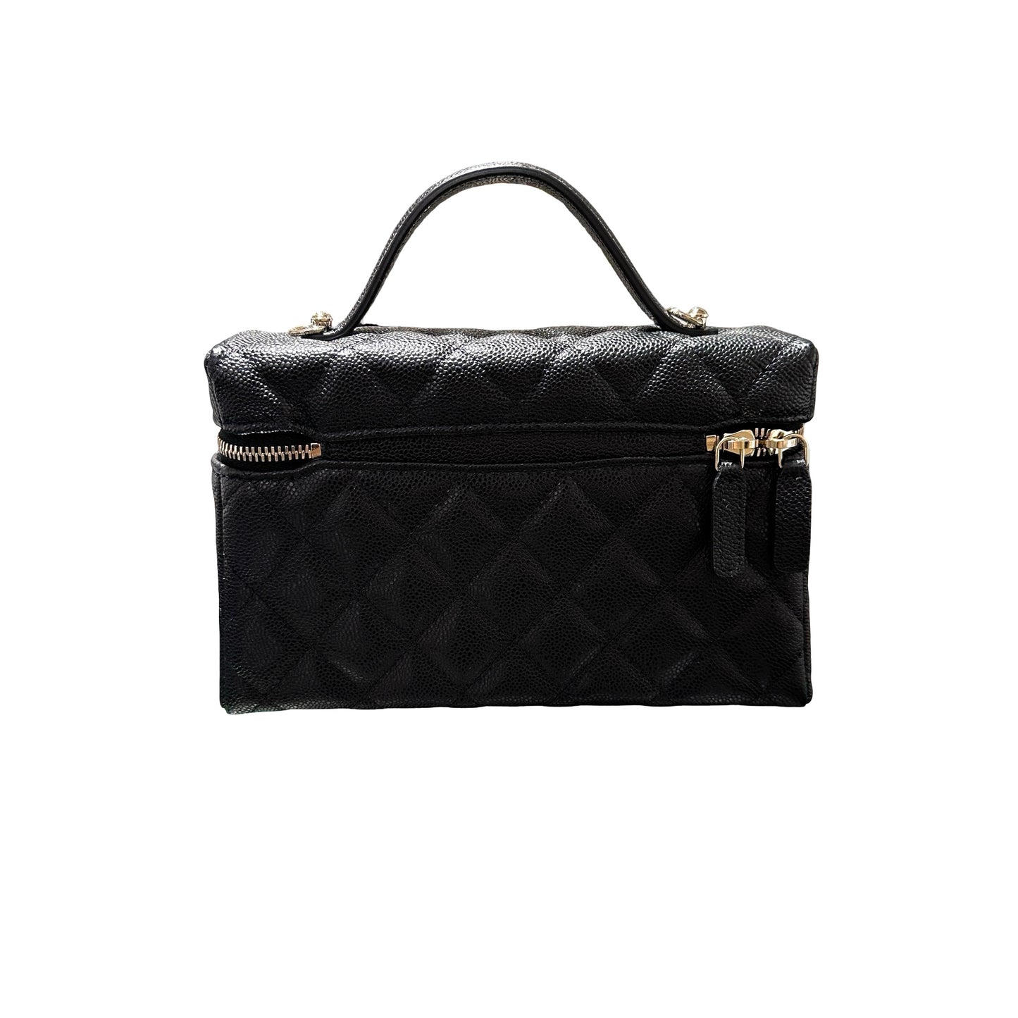 Used CHANEL Caviar Leather LP Vanity Case Cross Body Bag Black GHW