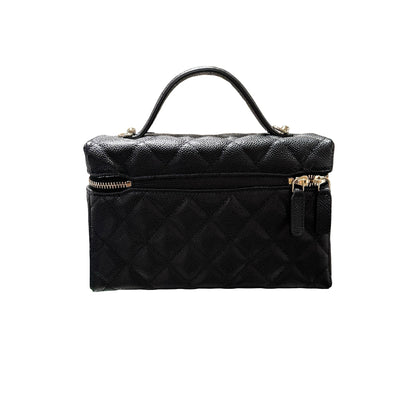 Used CHANEL Caviar Leather LP Vanity Case Cross Body Bag Black GHW