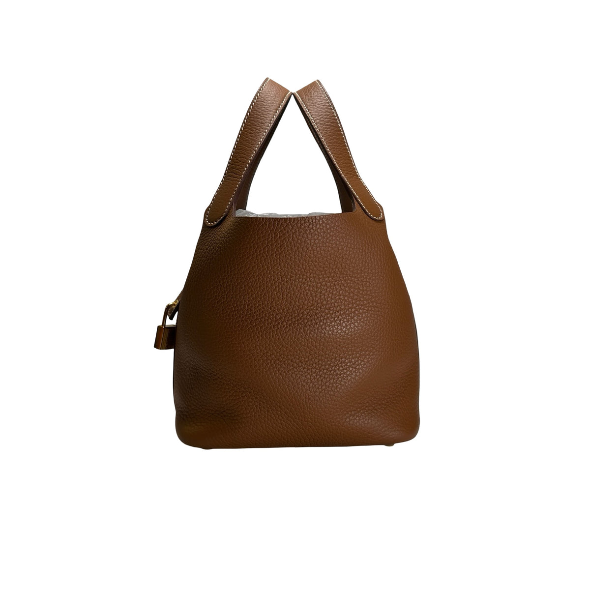 Used HERMES Clemence Leather Picotin Bucket Bag Gold
