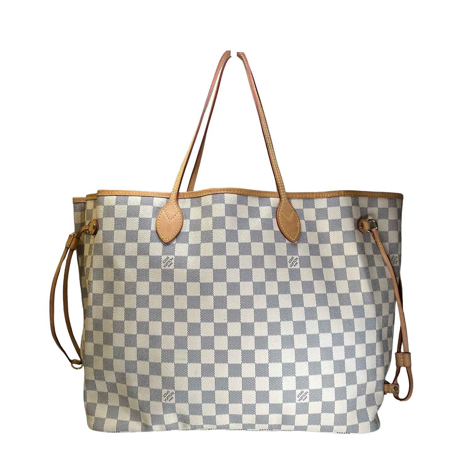 Used LOUIS VUITTON Damier Azur Canvas Neverfull Tote Bag White Blue Beige