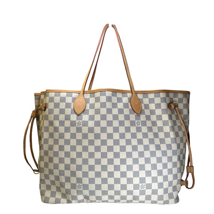 Used LOUIS VUITTON Damier Azur Canvas Neverfull Tote Bag White Blue Beige
