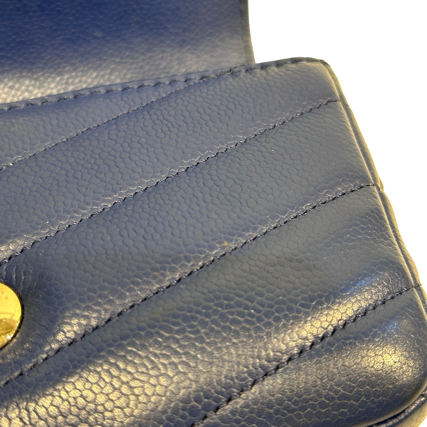 Used CHANEL Calfskin Leather FLAP Cross Body Bag Navy Blue PHW