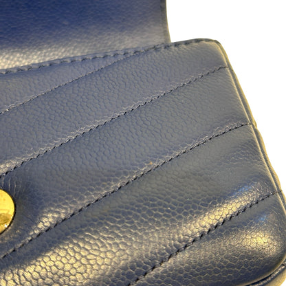 Used CHANEL Calfskin Leather FLAP Cross Body Bag Navy Blue PHW