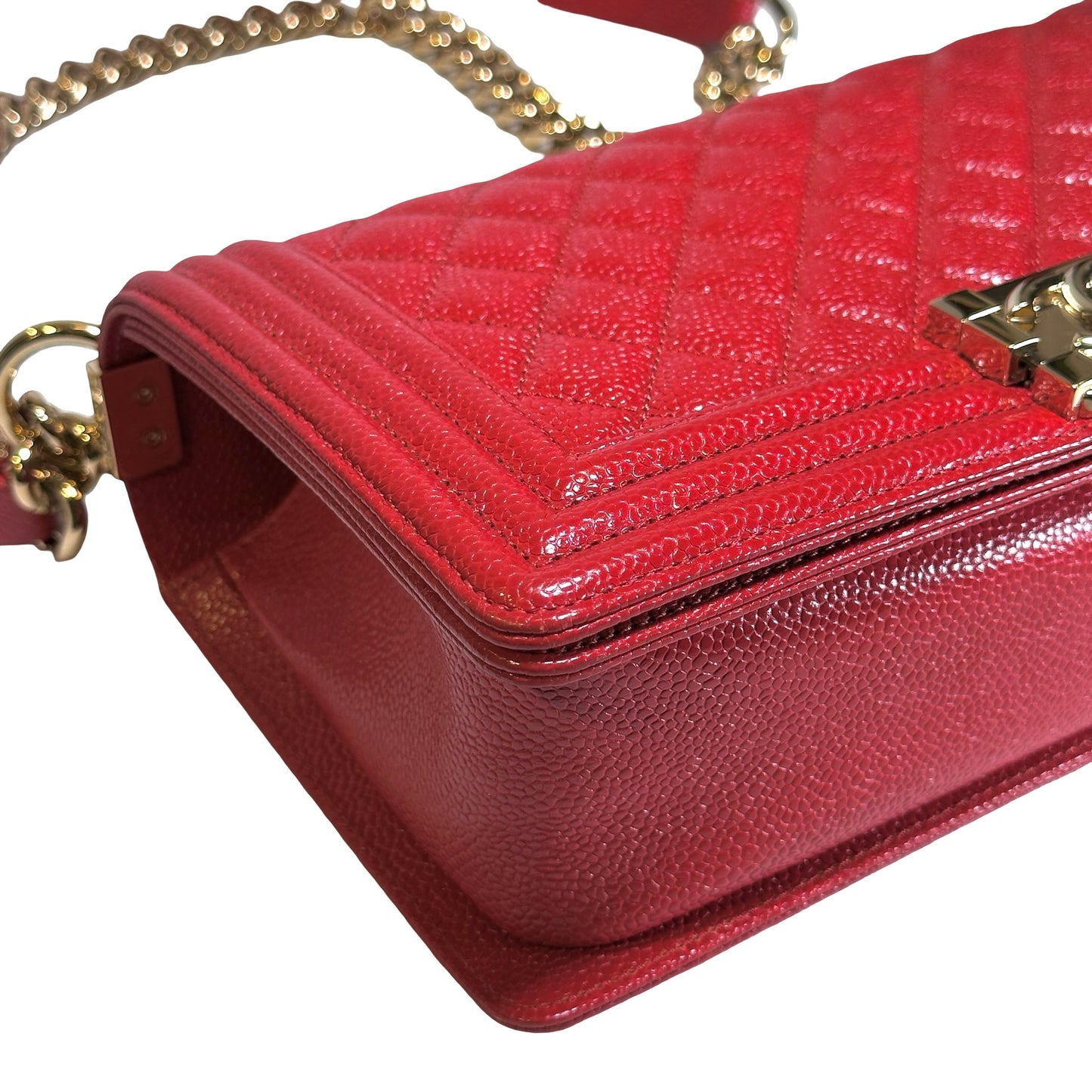 Used CHANEL Calfskin Boy Cross body bag Red GHW