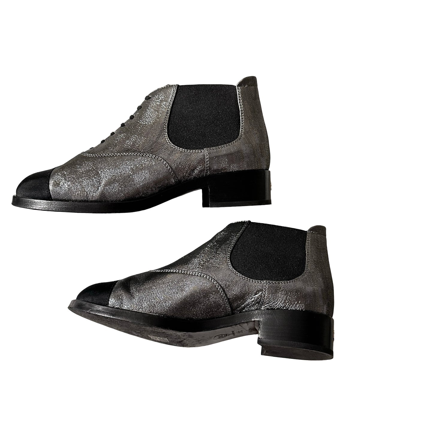 Used CHANEL Short Boots Shoes Silver Black Shoes