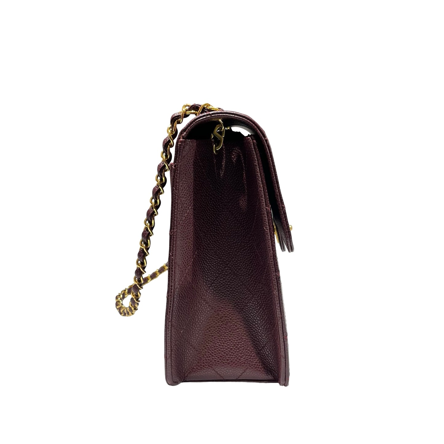 Used CHANEL Caviar Leather Vintage Half Flap Chain Shoulder Bag Burgundy