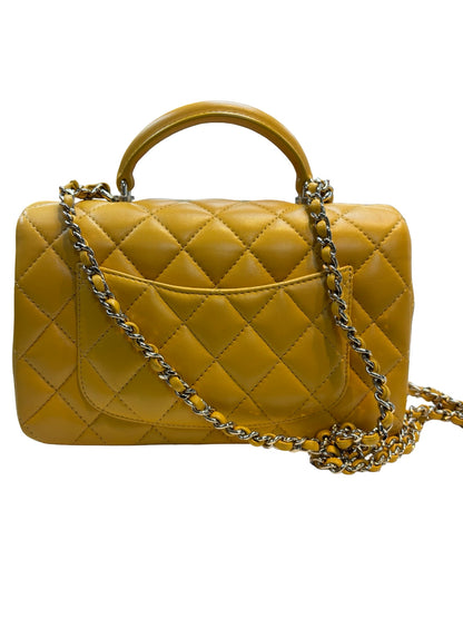 Used Chanel Mini CF 20 With Top Handle Shoulder Bag Yellow GHW