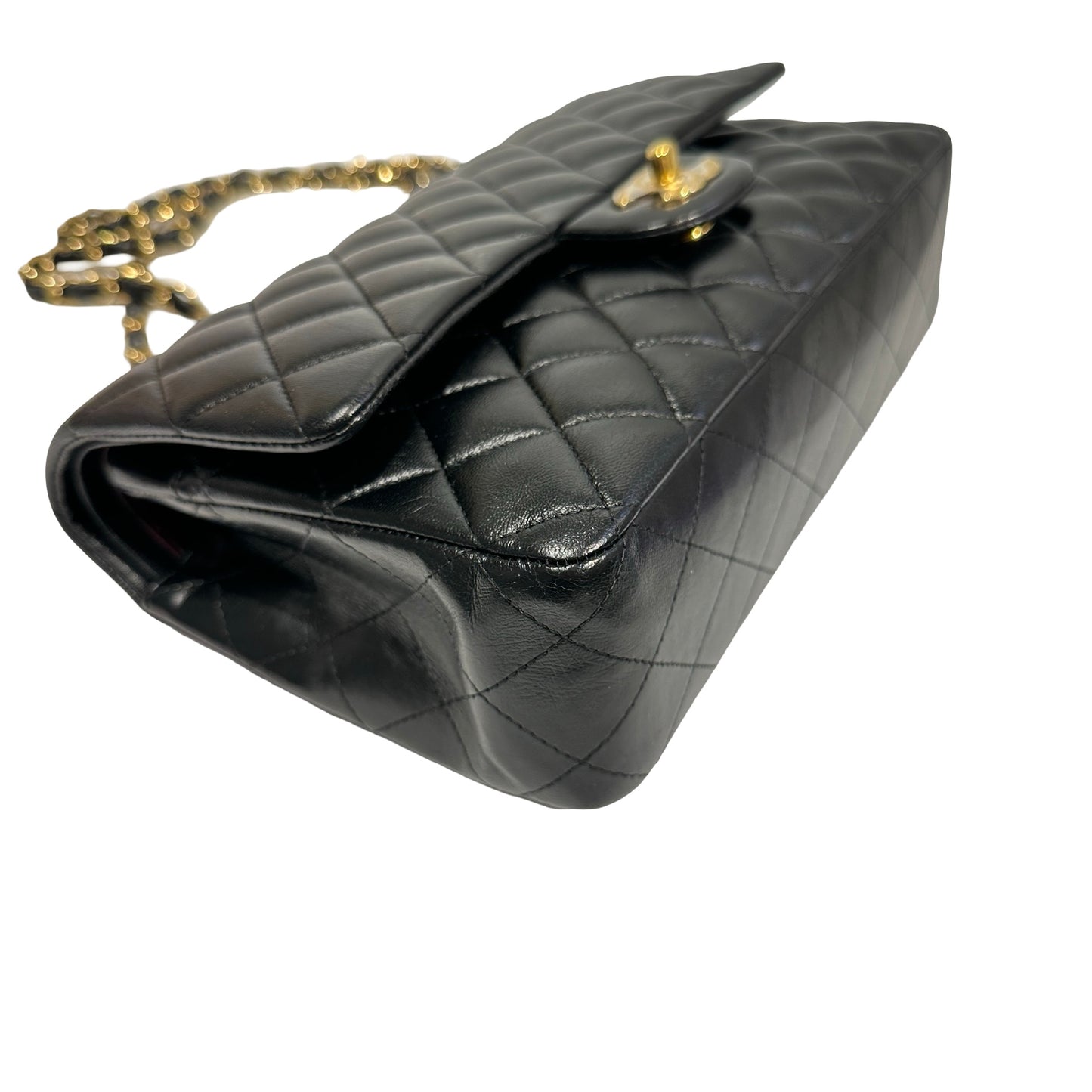 Used Chanel Calfskin Leather CF 25 Shoulder Bag Black GHW