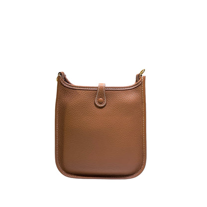 Used HERMES Clemence Leather Evelyne Crossbody Bag Brown GHW