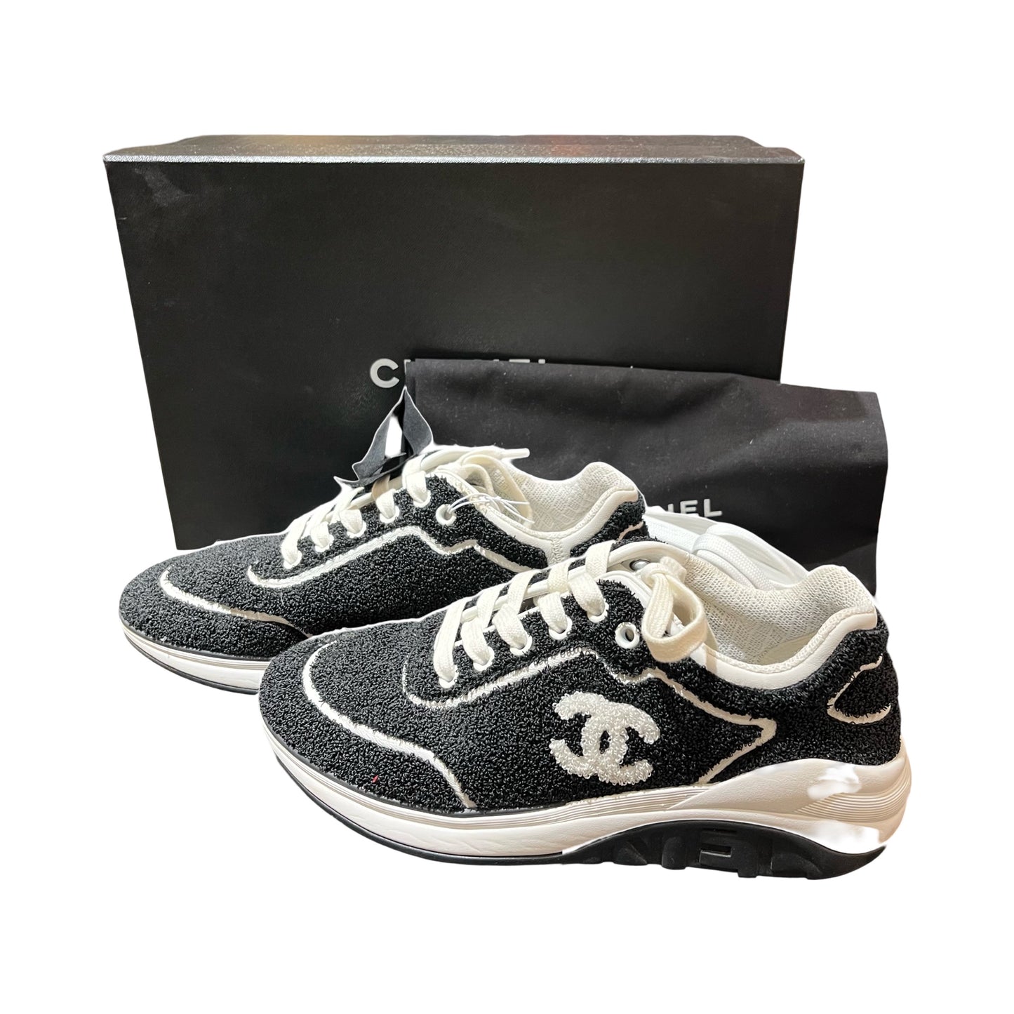Used CHANEL Cotton Used Chanel Cotton Sneakers Shoes Black White Shoes Black White