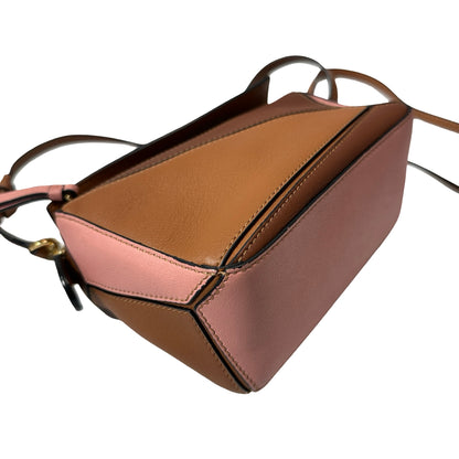 Used Loewe Calfskin Leather Puzzle Mini Cross Body Bag Brown Pink GHW