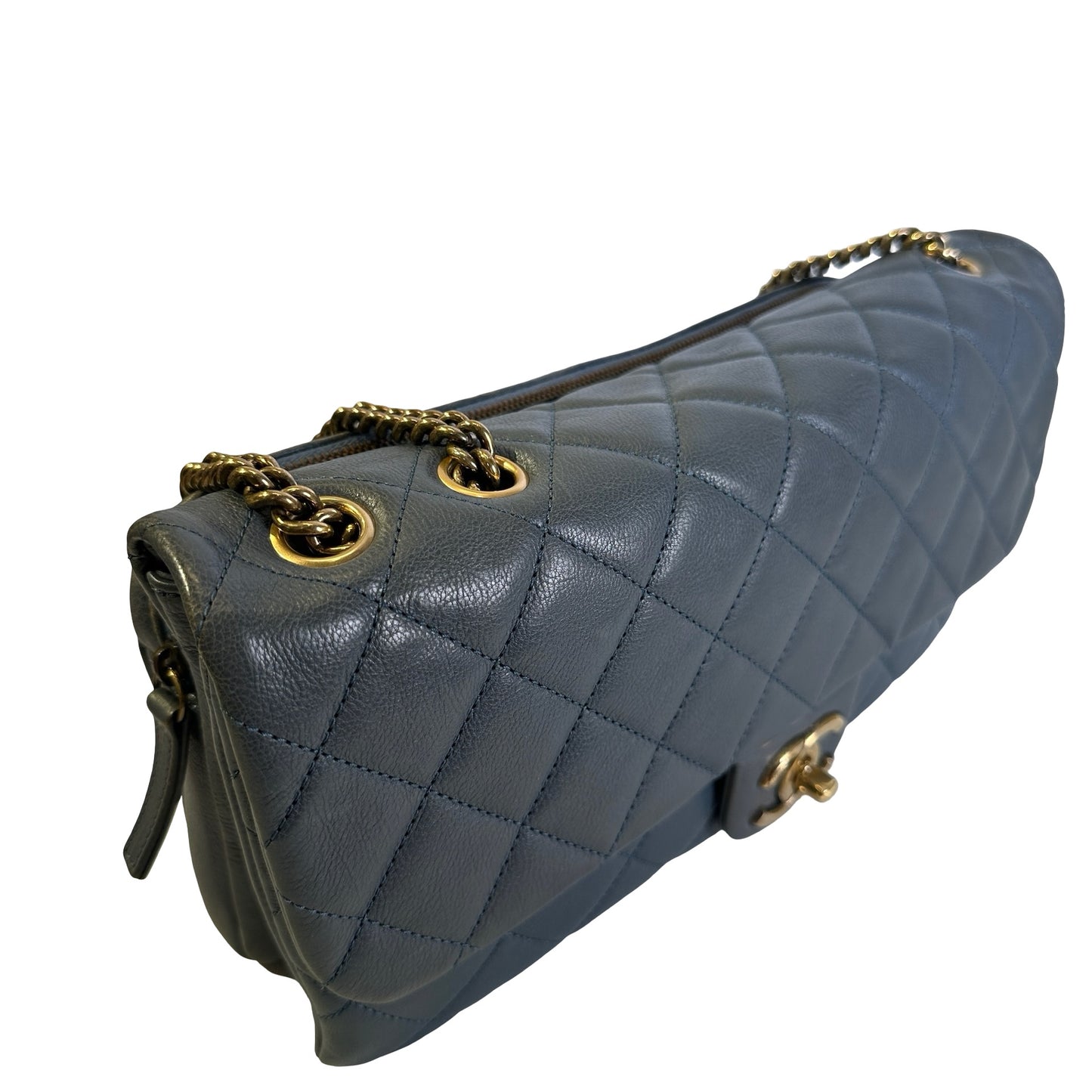 Used CHANEL Quilted Caviar Classic Flap Chain Shoulder Bag Grey Gold