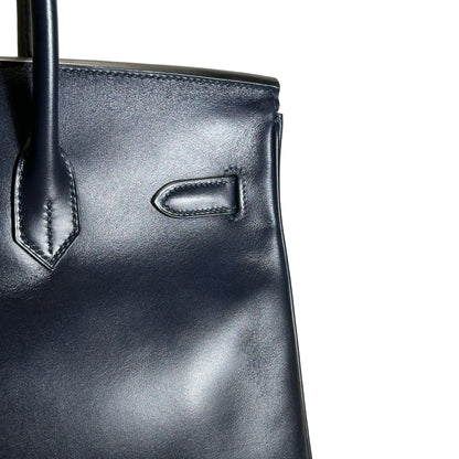Used HERMES Leather Birkin Handbag Black Silver